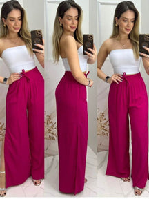 Calça Feminina Pantalona com forro com fenda