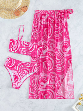 Conjunto Feminino Biquini e Saia Saída de Praia Estampa Redemoinho Couture