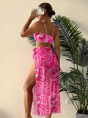 Conjunto Feminino Biquini e Saia Saída de Praia Estampa Redemoinho Couture