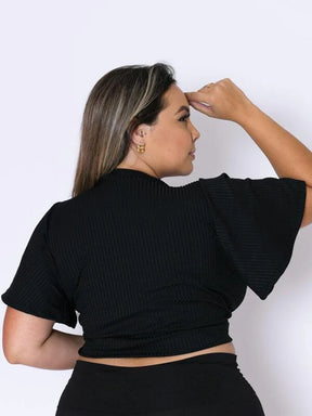 Cropped Manga Flare Canelado Moda Plus Size