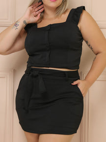 Conjunto Feminino Cropped e Short Saia Plus Size Chérie