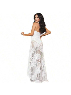 Vestido Feminino Longa Arrastão de Renda Branco