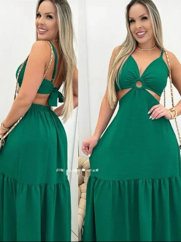 Vestido Feminino Longo Decote Canoa