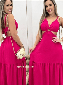 Vestido Feminino Longo Decote Canoa