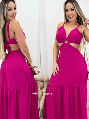 Vestido Feminino Longo Decote Canoa