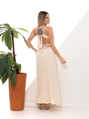 Vestido Feminino longa com Fenda de Alça