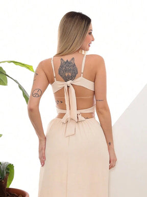 Vestido Feminino longa com Fenda de Alça