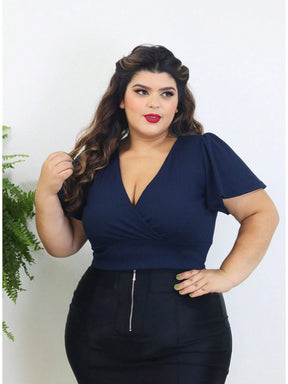 Cropped Manga Flare Canelado Moda Plus Size