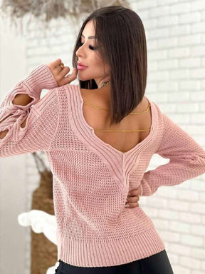 Blusa Feminina de Tricot Manga Longa com Detalhes em Corrente de Crochê Mary