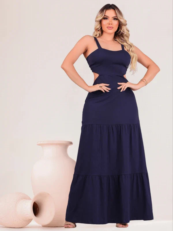 Vestido Feminino Longo De Alça Rodado Leve Ajustável No Busto Elegante Luxo