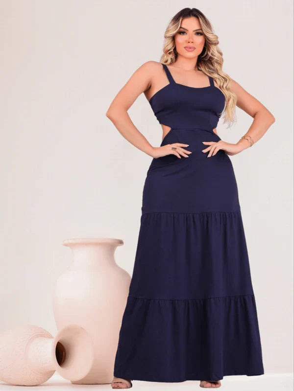 Vestido Feminino Longo De Alça Rodado Leve Ajustável No Busto Elegante Luxo