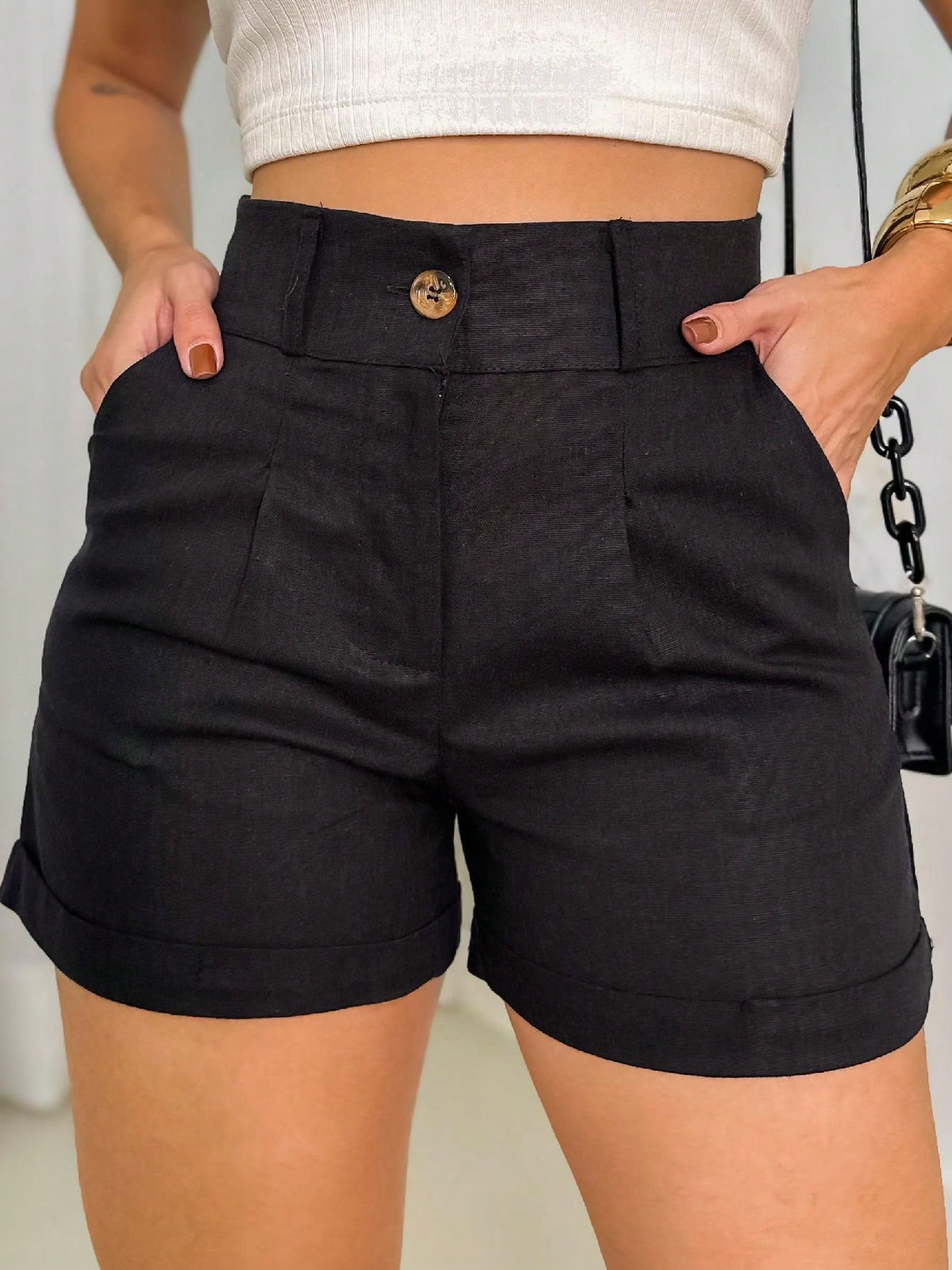 Short Feminino Linho com Bolso