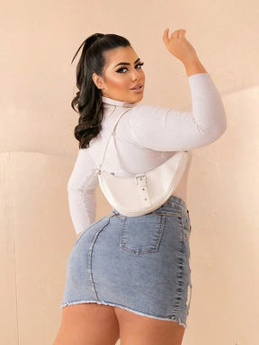 Saia Jeans Feminina Plus Size Cintura Alta Moda Elegance