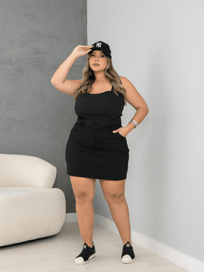 Conjunto Feminino Plus Size Cropped com Bojo e Saia Short Vogue