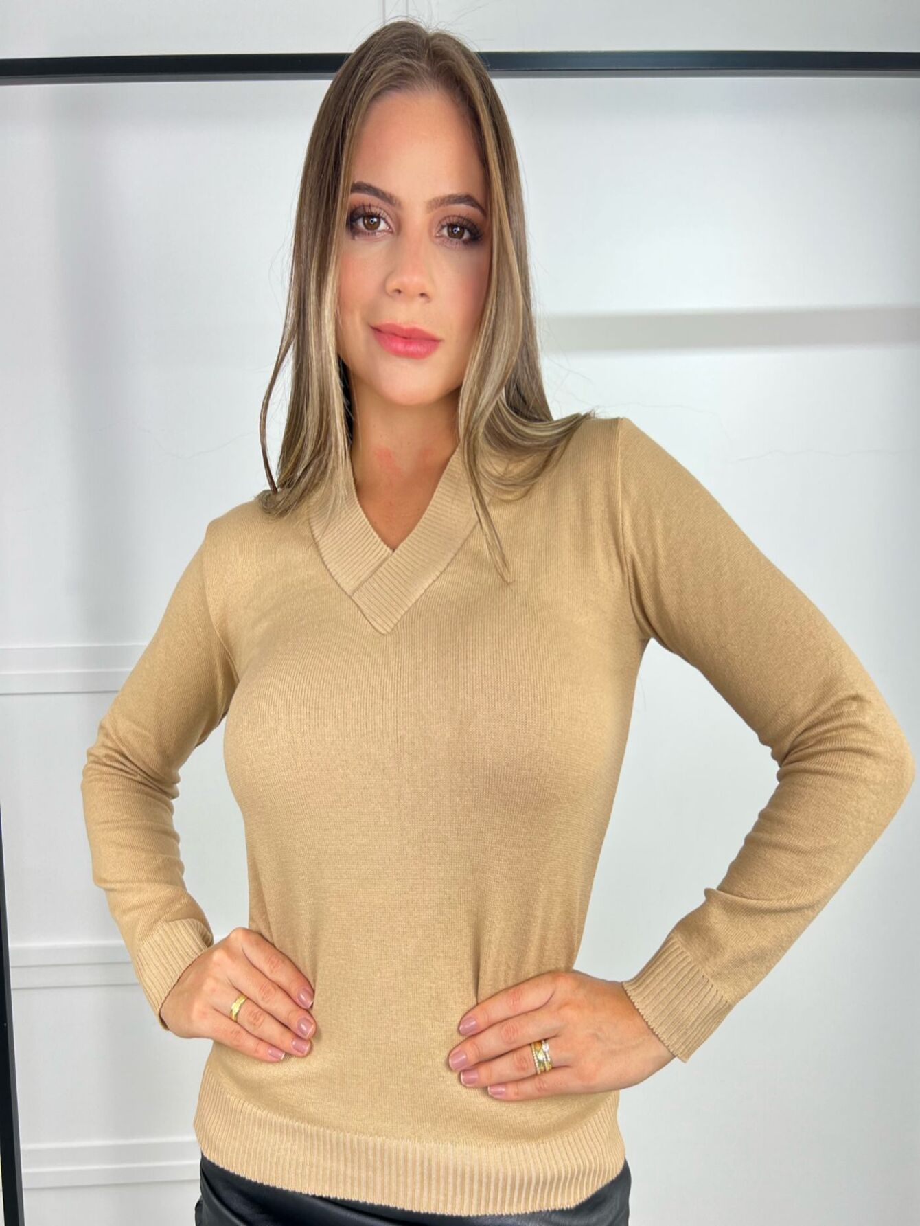 Blusa Feminina de Frio Decote em V Manga Longa Arley