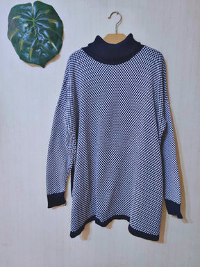 Poncho Feminino de Tricô Xadrez Étoile